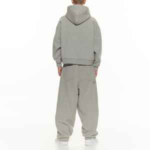 Haute qualité Polyester/coton 340 GSM décontracté jambe droite Joggers hommes survêtement Boxy surdimensionné à capuche ensemble Baggy Zip poids lourd - Product Image 2