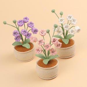 Flor artificial de lirio de los valles de ocho cabezas, tejida a ganchillo, con base de hilo y en maceta, para decoración transfronteriza del hogar, escritorio y bodas - Product Image 3