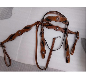 Bride occidentale durable pour cheval Tack Barred Leather Trail and Pleasure Riding avec rênes Headstall Collier de poitrine - Product Image 1