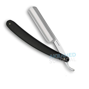 Vente en gros de rasoir droit en acier inoxydable avec logo personnalisé, manche en plastique noir doré, rasoir à poils réutilisable pour barbier, dispositif coulissant - Product Image 3