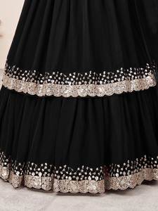 Ensemble Lehenga Choli en Georgette Noir Royal avec Broderie de Paillettes Zari, Dupatta en Tulle Doux, Longueur au Sol, Style Bollywood pour Tenue de Soirée - Product Image 6