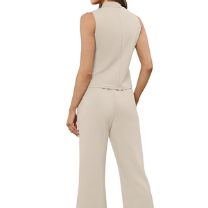 Ensemble 2 pièces pour femmes en coton et polyester vintage lavé uni, essentiel pour l'extérieur, pull basique en molleton mélangé de coton - Product Image 2