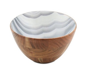 Bol de service rond en bois d'acacia avec impression en émail Accueil Cuisine Table à manger Restaurant Nourriture Salade Comprend Ronds de serviette Mariages - Product Image 6