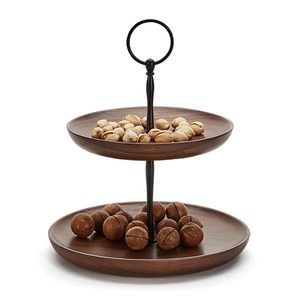 Soporte redondo de madera hecho a mano de 2 niveles para Tartas, acabado de Metal negro, elegante soporte de exhibición para postres y magdalenas para fiestas de boda, panaderías - Product Image 3