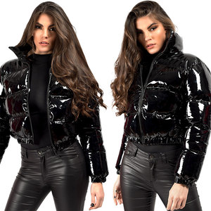 High Quality Breathable <b>Women</b> <b>Crop</b> <b>Puffer</b> <b>Jacket</b> Short Winter Coat with Hood Zipper Closure Stylish Genuine Leather - Product Image 1