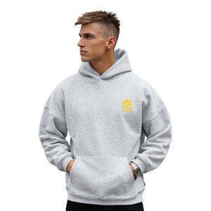 Felpa con Cappuccio Oversize da Uomo Grigio Melange 50% Cotone 50% Poliestere Spalle Scese Streetwear Vestibilità Comoda Felpa Invernale - Product Image 4