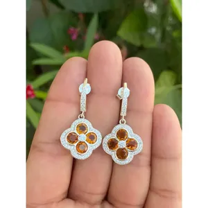 ต่างหูเงินแท้ 925 ดีไซน์หรูหราประดับด้วยซิทรินสำหรับผู้หญิง - Product Image 1