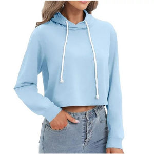 Top vente femmes Streetwear à manches longues haut court sweats à capuche vierges col rond surdimensionné pull court sweat à capuche pour femme - Product Image 1