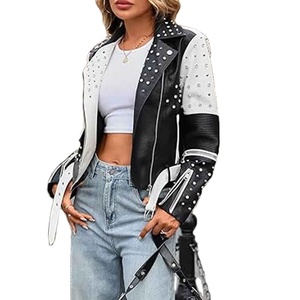 Womens Studded Leather <b>Jacket</b> <b>Punk</b> Biker Style Black PU Genuine Leather Motorcycle <b>Jacket</b> Custom Logo OEM Wholesale - Product Image 5