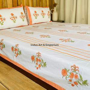 Indian Handcrafted Sanganeri Hand Block Printed Bedsheets <b>Bedding</b> Sets Bedsheet with Pillow Cover - Product Image 3