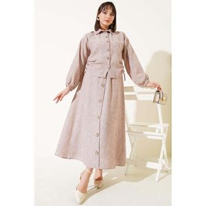 ชุดสูทมิงค์ของผู้หญิงพร้อมกระโปรงจีบด้านข้างติดกระดุมไม้ - Product Image 4