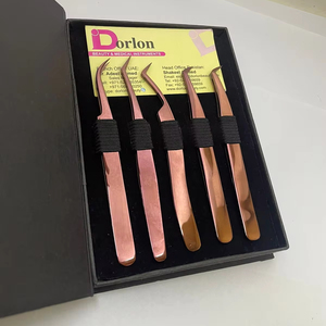 Pinzas de pestañas de extensión de pestañas curvadas de 45 grados de oro rosa profesional logotipo personalizado calidad sostenible acero inoxidable - Product Image 3