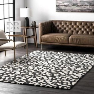 Tapis moderne en laine tufté à la main de haute qualité Design léopard gris blanc de taille personnalisée pour sol de salle à manger et de salon - Product Image 2