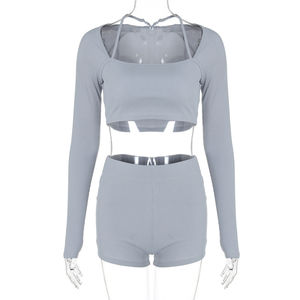 Ensemble court 2 pièces pour femme personnalisé 2025 été solide imperméable et respirant - Product Image 6