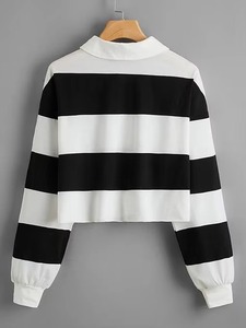 Custom Embroidery Knitted Short <b>Oversize</b> Dropped Shoulder Breathable <b>Red</b> White Contrast Stripes for <b>Shirt</b> for Women - Product Image 4