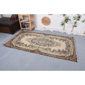 Tapis de Grande Surface Classique Turc Vintage 3.7X6.9 pieds Beige Marron Motif Floral Rectangle Patchwork pour Couloir Chambre Latex - Product Image 2