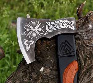 Hache viking à lame en acier à haute teneur en carbone de qualité supérieure, fabriquée à la main, vente en gros, avec manche en bois pour le camping, hachette avec fourreau - Product Image 2