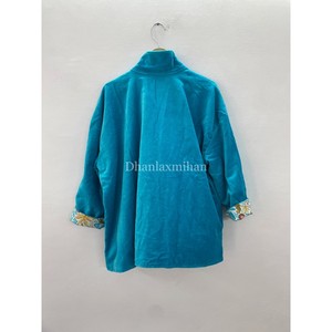 Handmade Unisex Winter Jacket Solid Turquoise Velvet Casual Wear <b>Coat</b> with Side Lining Wholesale Raw Processing - Product Image 4