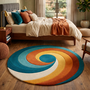 Hand Tufted Woven Wool/Silk <b>Round</b> Abstract Swirl Rug Multicolor Modern Designer <b>Carpet</b> for Bedroom Living Room & Exercise - Product Image 1