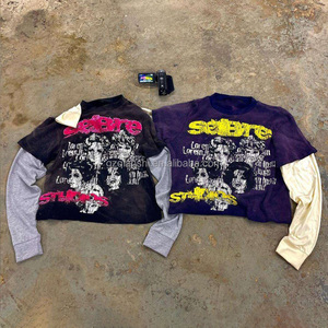 Custom Streetwear Oversized <b>Thermal</b> Long Sleeve T <b>Shirts</b> <b>for</b> <b>Men</b> Vintage Screen Print Double Layer Long Sleeve T-<b>shirt</b> - Product Image 4