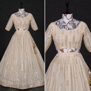 Diseño único Exclusivo Blanco Georgette Lehenga Choli Fiestas Bodas Festivales Top Disponible a Precios al por mayor de La India - Product Image 4