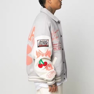 แจ็กเก็ตทีมโรงเรียนสำหรับผู้ชายและผู้หญิงเสื้อแจ็กเก็ตเบสบอลแขนเสื้อหนังปักลายสำหรับผู้ชาย - Product Image 3