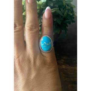 Bague en argent sterling turquoise South Hill taille 5.75 - Sertissage à la mode avec incrustation - Product Image 2