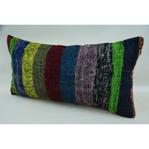 Oreiller de traversin lavable et amovible de 12x24 pouces multicolore Kantha Patchwork laine tissé motif vintage écologique antidérapant - Product Image 3