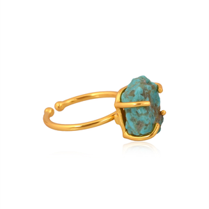 Meilleure vente bague réglable en argent sterling plaqué or 18 carats naturel Arizona Turquoise pierre précieuse Demi fabricant de bijoux fins - Product Image 4