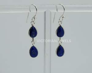 925 argent sterling massif bleu Lapis Lazuli mois de septembre pierre de naissance deux pierres crochet boucle d'oreille - Product Image 3