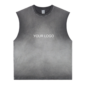 OEM Logo personnalisé Marque de mode T-shirt ample sans manches American High Street Vintage Débardeur de sport en coton délavé pour hommes - Product Image 1