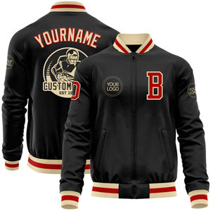 Custom Black Varsity <b>Jacket</b> with Embroidered Logo and Name Baseball Style <b>Bomber</b> Outerwear for <b>Men</b> and Women - Product Image 1