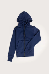 Ensemble classique d'athlétisme bleu marine sweat à capuche zippé doux avec joggers élégants pour des tenues quotidiennes sans effort Logo personnalisé survêtements pour femmes - Product Image 5