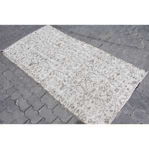 พรมวินเทจตุรกี ขนาด 3.2x6.3 ฟุต (97x191 ซม.) พรมขนสัตว์สีขาวลายปะติด - Product Image 2