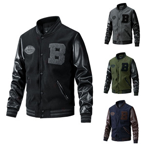 OEM personalizado logotipo Varsity chaqueta mangas de cuero negro bordado pareja universidad béisbol chaqueta de los hombres Letterman Varsity chaqueta - Product Image 5