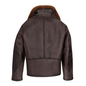 Men <b>Sheepskin</b> Brown Leather <b>Jacket</b> - Product Image 5