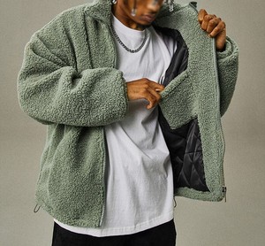 OEM Factory Custom Stand Collar Men's <b>Fleece</b> <b>Jacket</b> Embroidery Zip up Sherpa <b>Fleece</b> <b>Jacket</b> - Product Image 1