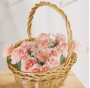 Handwoven Willow Flower Girl <b>Basket</b> with <b>Bamboo</b> Handle Rattan and Wicker Material for Home Garden Decor Flower Candy <b>Basket</b> - Product Image 5
