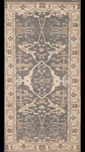 Tapis oriental moderne Oushak géométrique gris/ivoire noué à la main 3 'x 6' tapis en laine abstrait taille personnalisée options de couleur pour la maison - Product Image 2