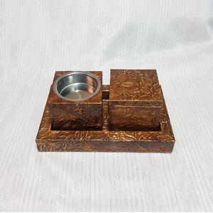 Ensemble brûleur et plateau à bakhoor en bois poli avec incrustation métallique, porte-encens haut de gamme pour événements domestiques et diffuseur d'aromathérapie, brûleur à oud - Product Image 2