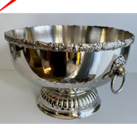 Tazón de metal de diseñador real, tazón de servicio de aperitivos de fruta y vino, con borde en relieve plateado