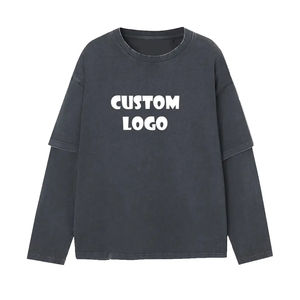 T-shirt en coton respirant à manches longues double couche pour homme, style streetwear surdimensionné, personnalisable avec un design imprimé personnalisé - Product Image 6