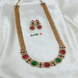 Ensemble collier et boucles d'oreilles élégants en pierre Pota plaqué or pour femme, bijoux pour fiançailles et fêtes - Product Image 3
