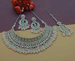 New Design Gold Plated Traditional <b>Drop</b> <b>Pearl</b> & Stone Studded Earring Mangtika Choker <b>Necklace</b> Set & Jewellery Set for Women - Product Image 6