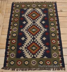 ชุดพรม kilim ทำด้วยมือบริสุทธิ์ชุดถักโครเชต์หลากสีถักทอจากอินเดียทั้งสองข้างพรมปูพื้นแบบซักได้ใช้งานได้ทำจากขนสัตว์ - Product Image 1