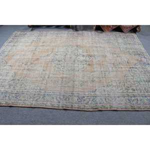 Tapis turc vintage bleu en laine à motifs floraux, 6,1 x 9,4 pieds - Product Image 3