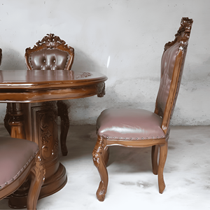 Ensemble de table à manger ovale traditionnelle en bois de style farmhouse antique avec 6 chaises rembourrées pour la maison et l'hôtel - Product Image 3