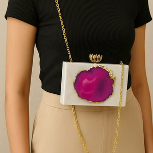 Pochette de soirée de luxe faite à la main en bois et résine, durable et écologique, avec incrustation géométrique, sac à bandoulière avec chaîne, logo personnalisé - Product Image 2