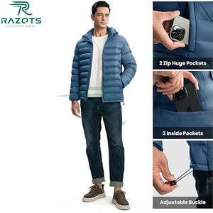 Razorts Factory Custom Black Casual Loose Dyed OEM Service Winter Quilted <b>Padding</b> <b>Hooded</b> Windproof Breathable <b>Jacket</b> Men - Product Image 2