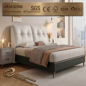 Base de Cama con Sistema de Elevación a Gas de Alta Gama, Estilo Italiano, Tapizada en Cuero, Cabecera Acolchada, Silenciosa, de Madera Maciza, Tamaño King - Product Image 1